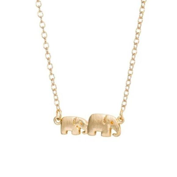 Gold Tone Solid Elephant Pendant Chain Necklace Academia Chic Safari - Picture 6 of 10